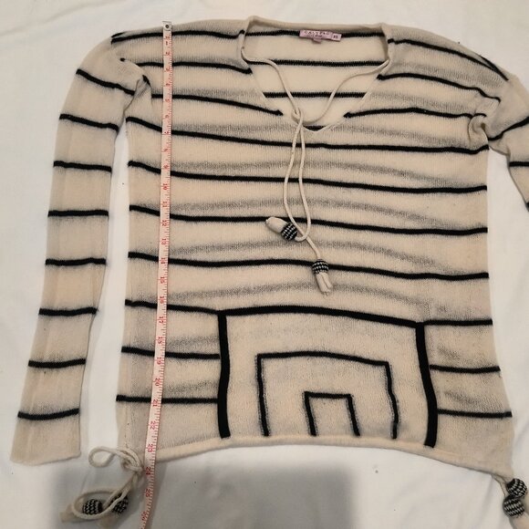 CALYPSO White and Black Striped Long Sleeve Cashmere Sweater Size XS - Picture 7 of 10